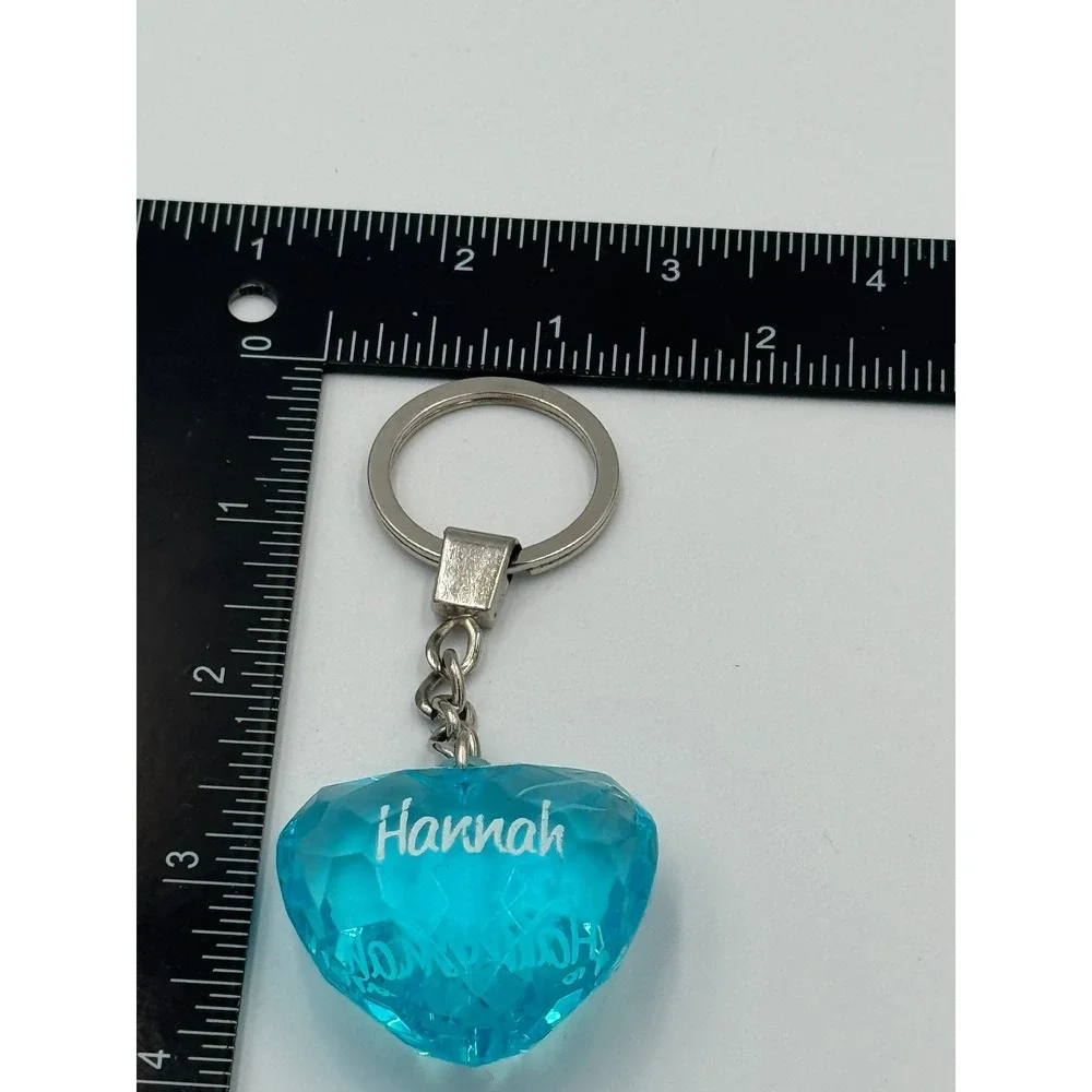 Hannah Personalized Blue Faceted Heart Keychain Acrylic Name Bag Charm Accessory